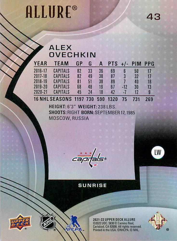 2021-22 UD Allure - Alex Ovechkin - Sunrise #43