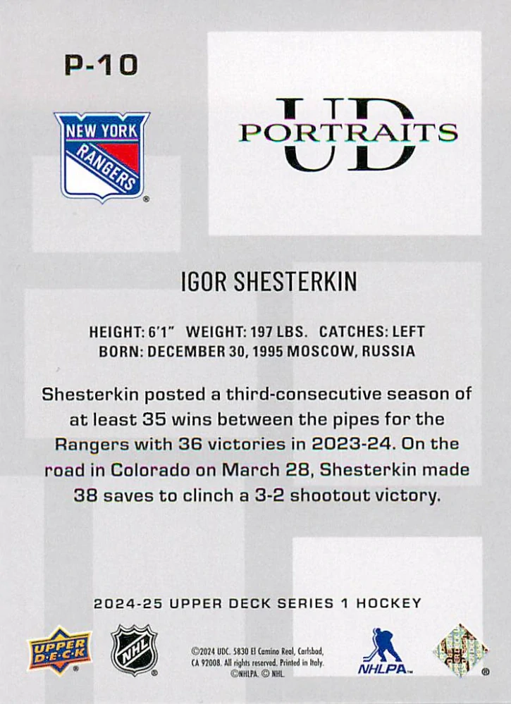 2024-25 UD Series 1 - Igor Shesterkin - UD Portraits #P-10