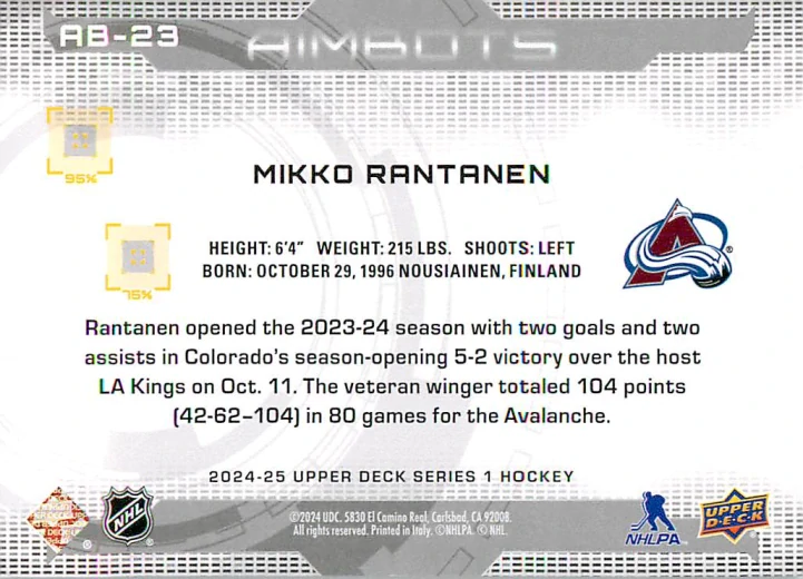 2024-25 UD Series 1 - Mikko Rantanen - Aimbots #AB-23