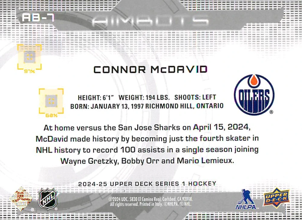 2024-25 UD Series 1 - Connor McDavid - Aimbots #AB-7