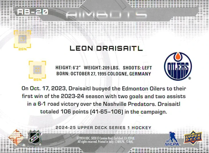 2024-25 UD Series 1 - Leon Draisaitl - Aimbots #AB-20