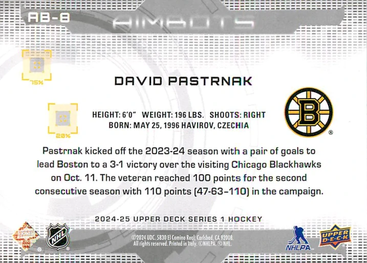2024-25 UD Series 1 - David Pastrňák - Aimbots #AB-8