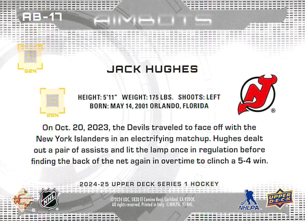 2024-25 UD Series 1 - Jack Hughes - Aimbots #AB-17