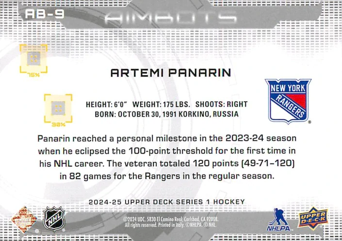 2024-25 UD Series 1 - Artemi Panarin - Aimbots #AB-9