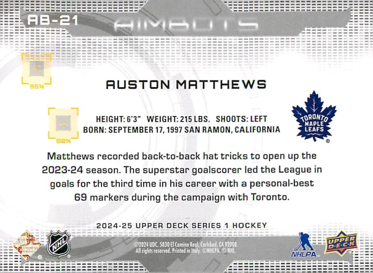 2024-25 UD Series 1 - Auston Matthews - Aimbots #AB-21