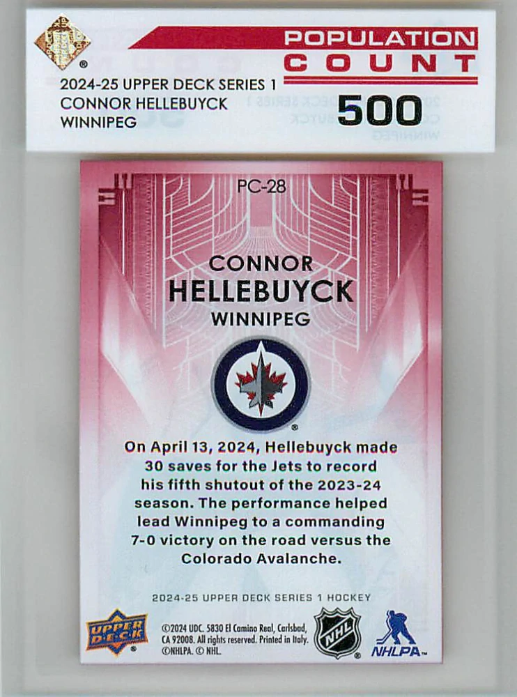 2024-25 UD Series 1 - Connor Hellebuyck - Population Count 500 #PC-28