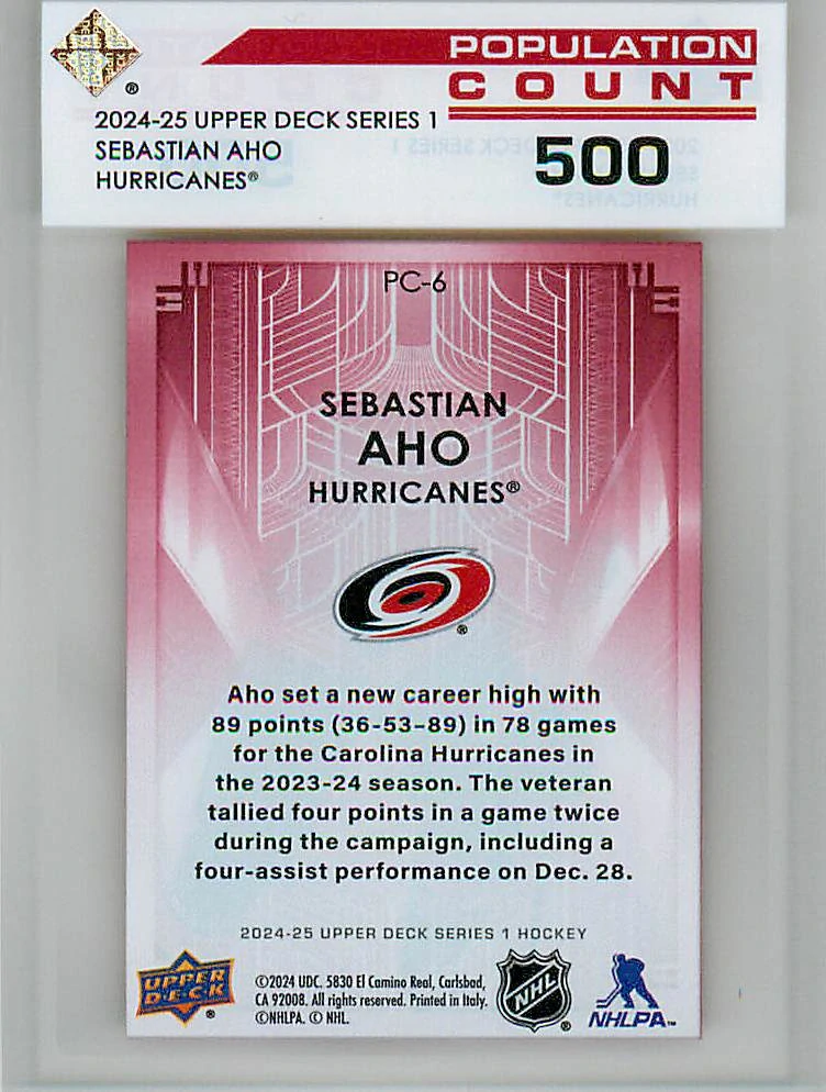 2024-25 UD Series 1 - Sebastian Aho - Population Count 500 #PC-6