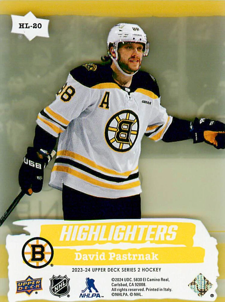 2023-24 UD Series 2 - David Pastrňák - Highlighters Yellow #HL-20