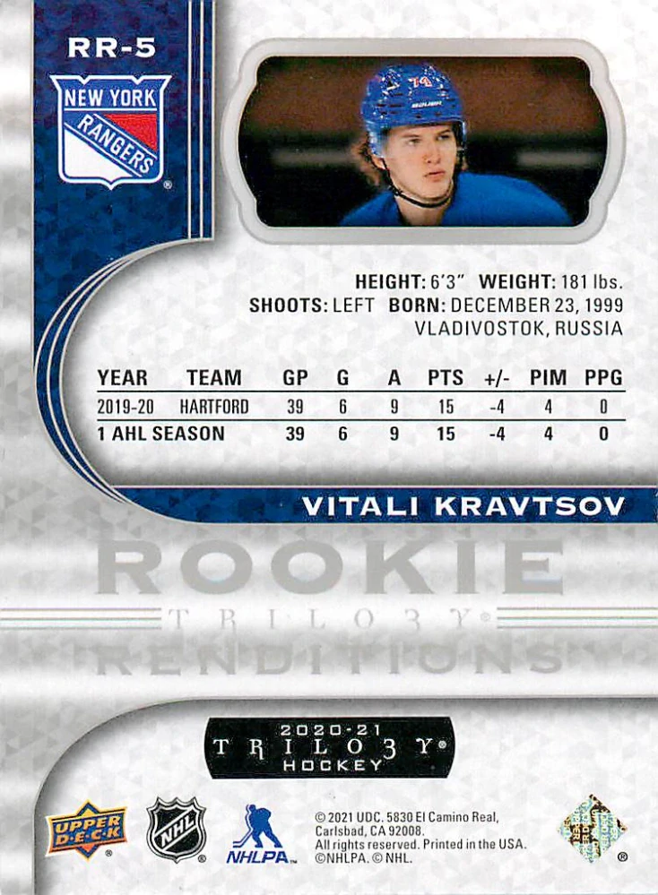 2020-21 UD Trilogy - Vitali Kravtsov - Rookie Renditions #RR-5