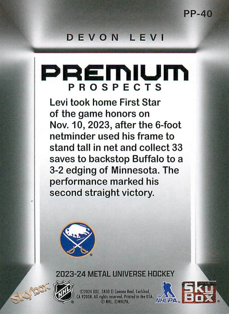 2023-24 UD Skybox Metal Universe - Devon Levi - Premium Prospects #PP-40