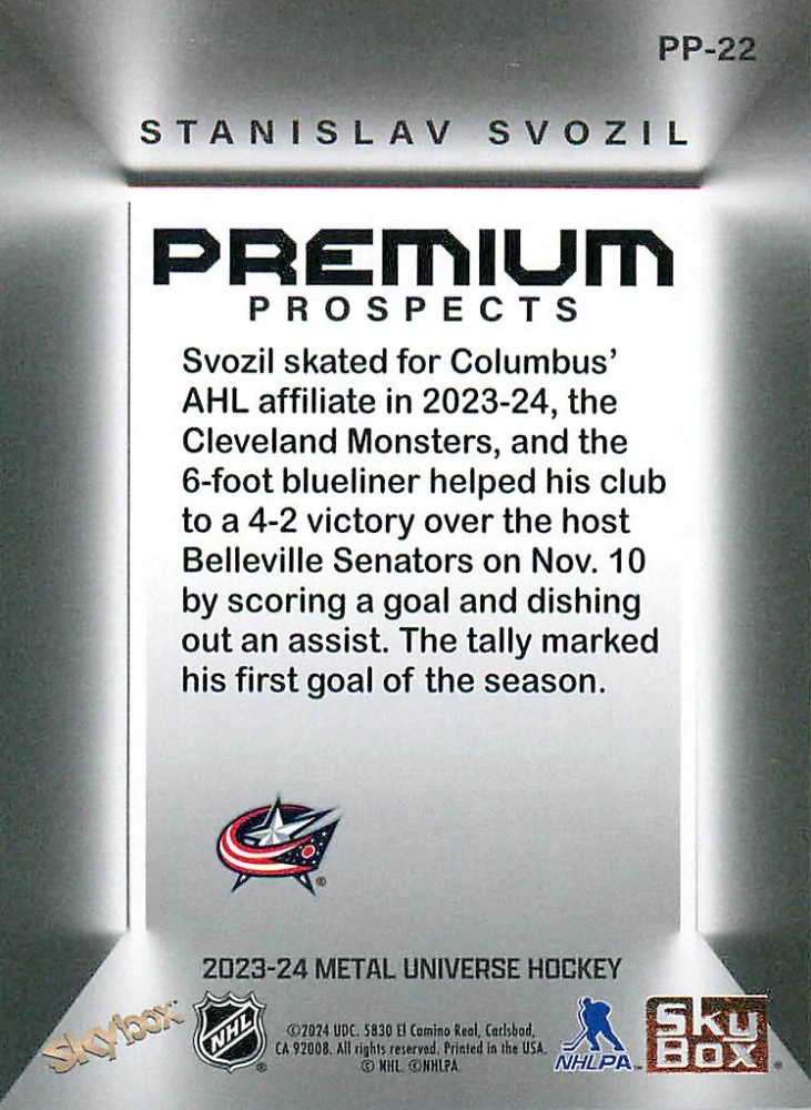 2023-24 UD Skybox Metal Universe - Stanislav Svozil - Premium Prospects #PP-22