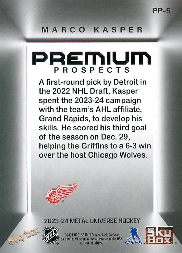 2023-24 UD Skybox Metal Universe - Marco Kasper - Premium Prospects #PP-5