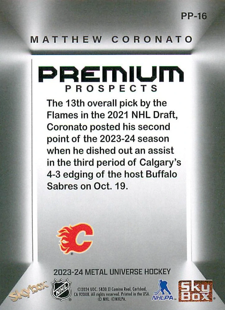 2023-24 UD Skybox Metal Universe - Matthew Coronato - Premium Prospects #PP-16