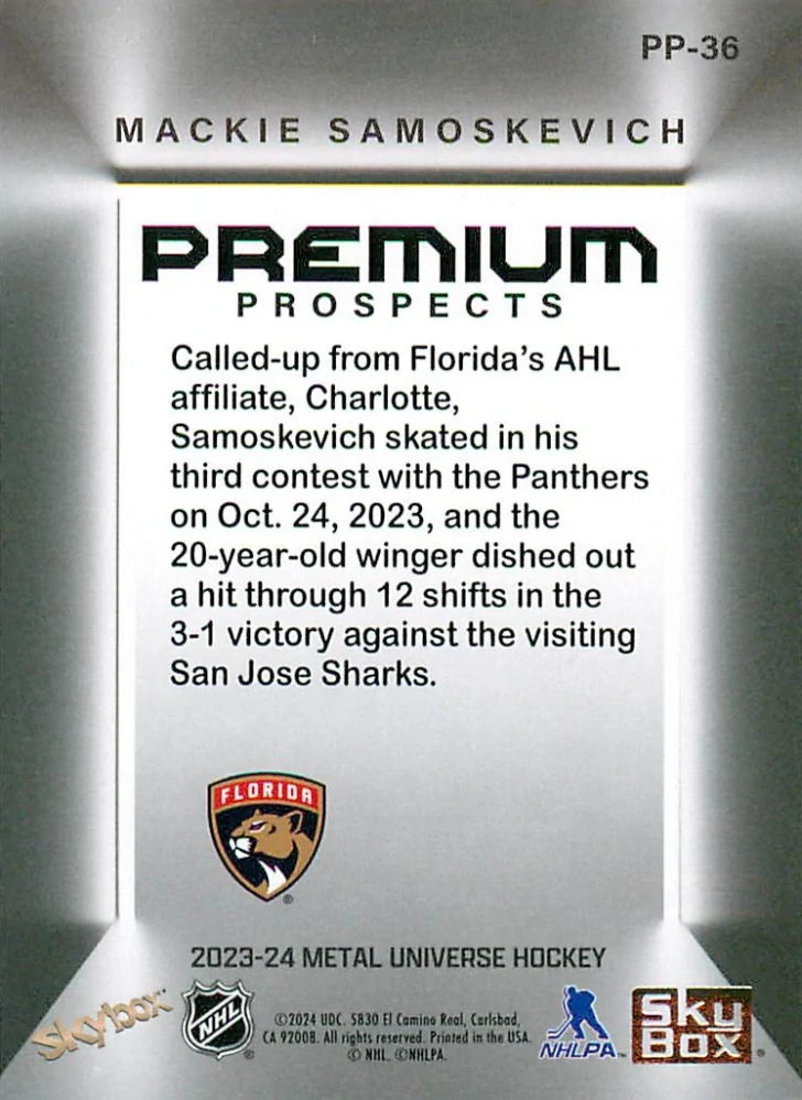 2023-24 UD Skybox Metal Universe - Mackie Samoskevich - Premium Prospects #PP-36