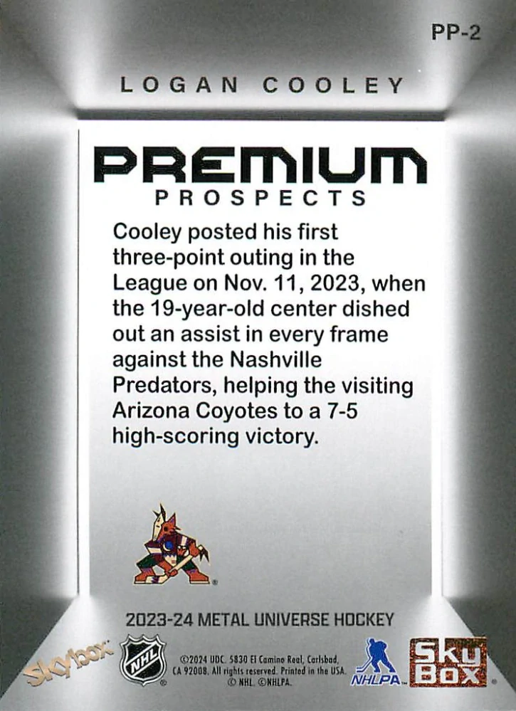 2023-24 UD Skybox Metal Universe - Logan Cooley - Premium Prospects #PP-2