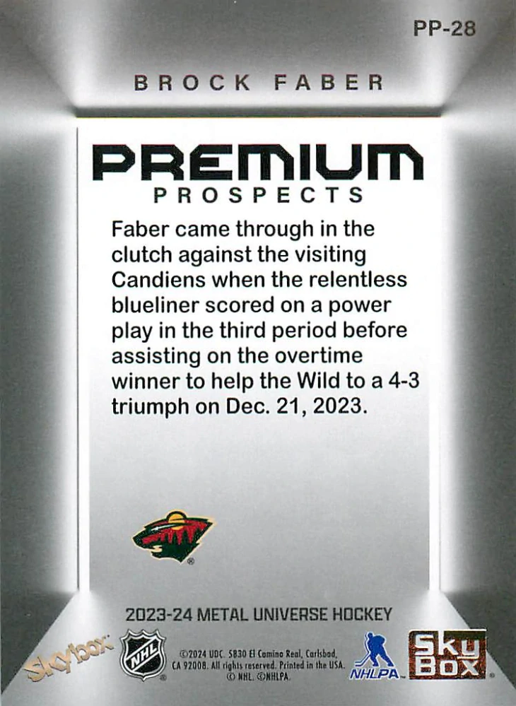 2023-24 UD Skybox Metal Universe - Brock Faber - Premium Prospects #PP-28