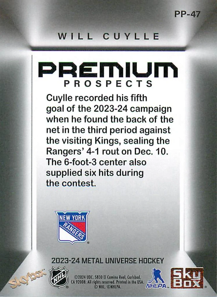 2023-24 UD Skybox Metal Universe - Will Cuylle - Premium Prospects #PP-47