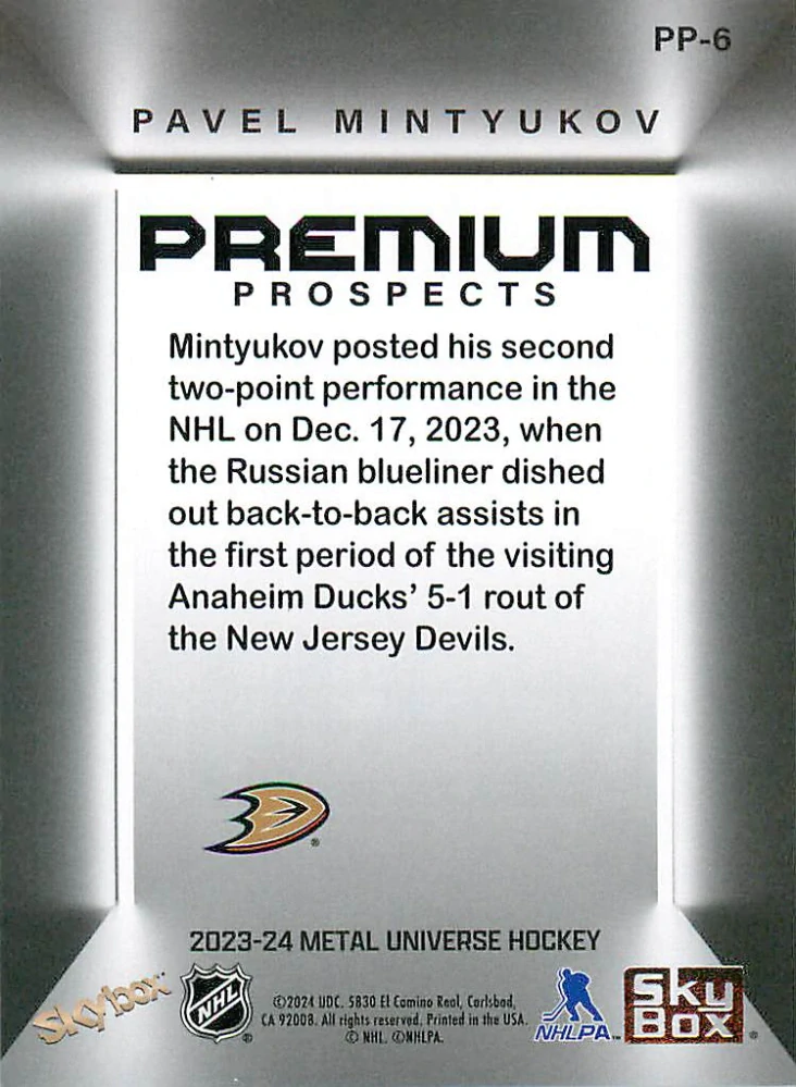 2023-24 UD Skybox Metal Universe - Pavel Mintyukov - Premium Prospects #PP-6