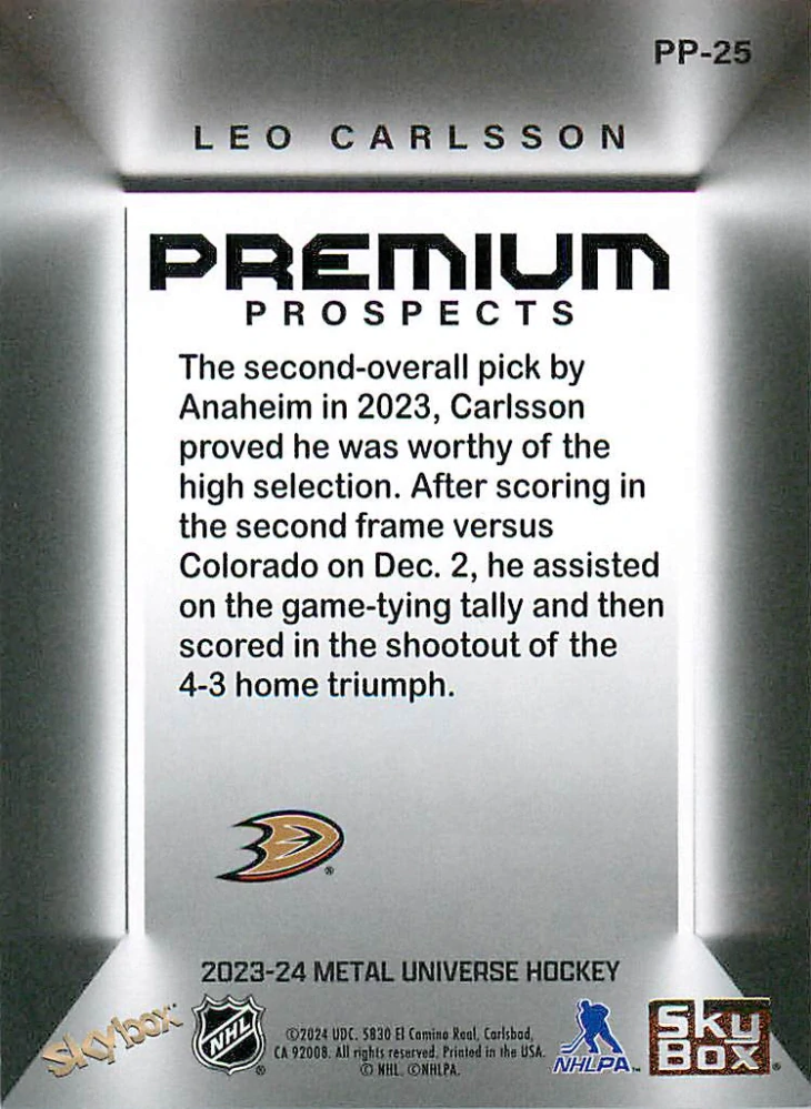 2023-24 UD Skybox Metal Universe - Leo Carlsson - Premium Prospects #PP-25