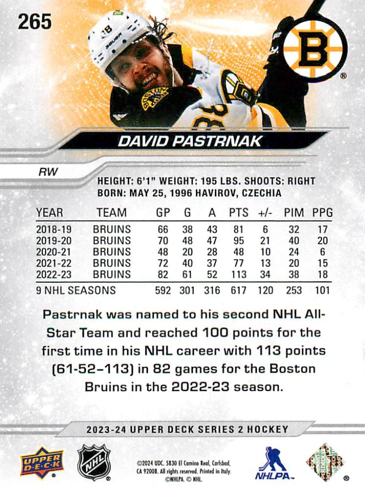 2023-24 UD Series 2 - David Pastrňák - Silver Foil #265