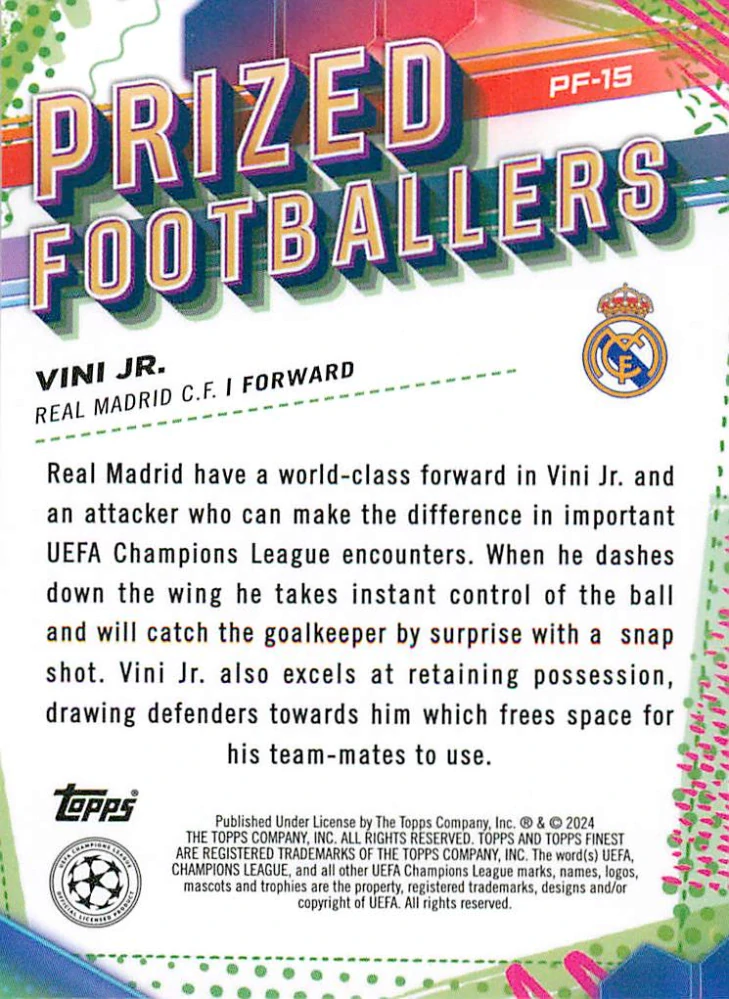 2023-24 Topps Finest UEFA Club Competitions - Vini Jr. - Prized Footballers #PF-15