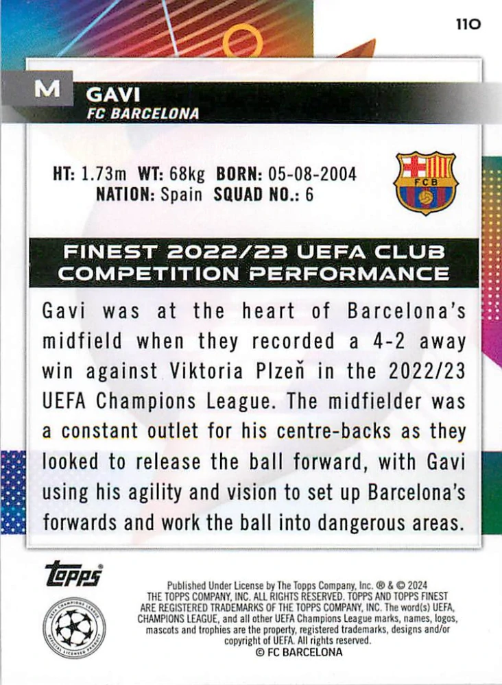 2023-24 Topps Finest UEFA Club Competitions - Gavi #110