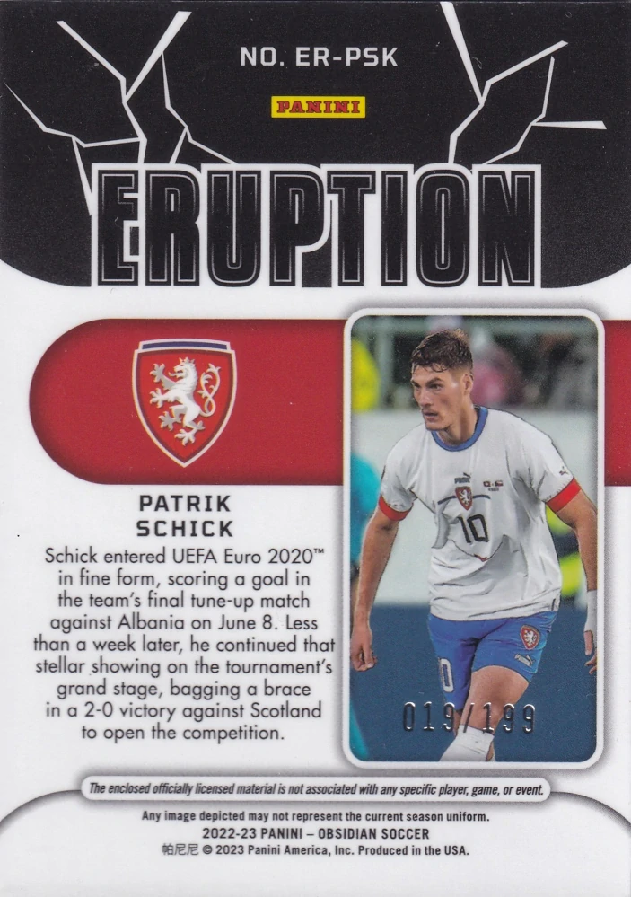 2022-23 Panini Obsidian - Patrik Schick - Eruption Relics /199 #ER-PSK