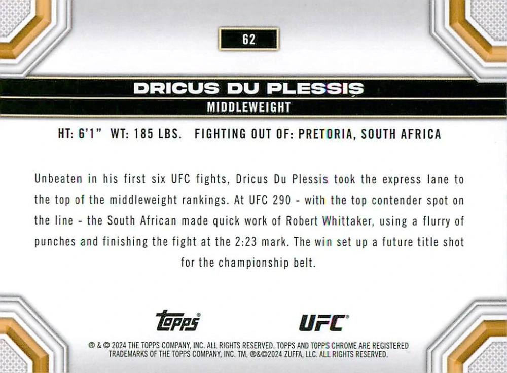 2024 Topps Chrome UFC - Dricus Du Plessis - Negative Refractor #62