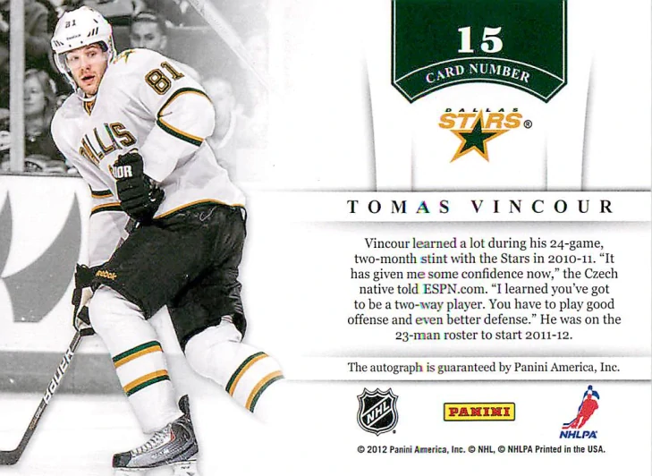 2011-12 Panini Contenders - Tomáš Vincour - NHL Ink #15