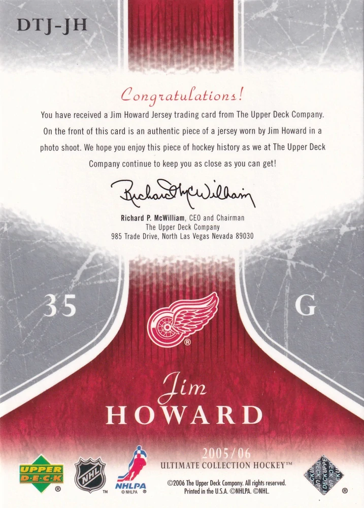 2005-06 UD Ultimate Collection - Jim Howard - Ultimate Debut Threads Jersey /250 #DTJ-JH