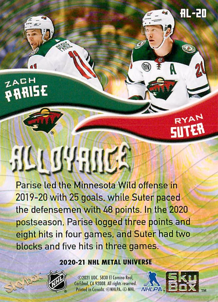 2020-21 UD Skybox Metal Universe - Zach Parise, Ryan Suter - Alloyance #AL-20