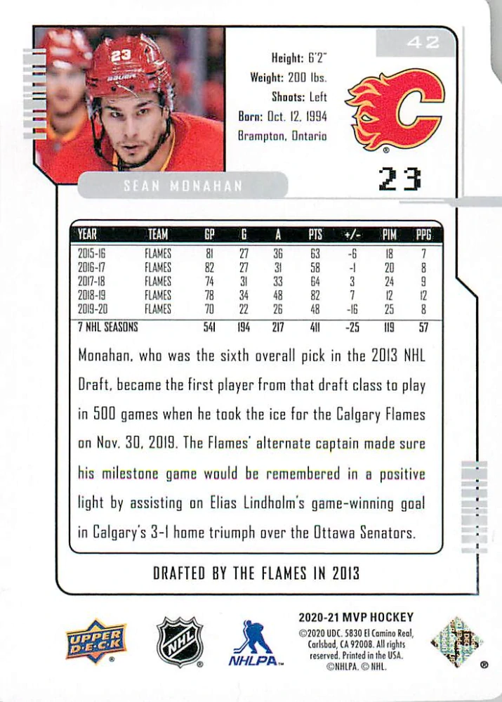 2020-21 UD MVP - Sean Monahan - Colors and Contours /250 #23