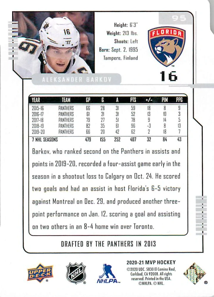 2020-21 UD MVP - Aleksander Barkov - Colors and Contours /250 #16