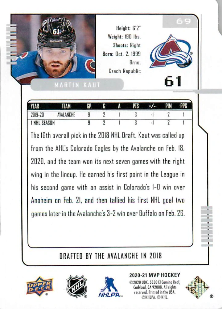 2020-21 UD MVP - Martin Kaut - Colors and Contours /250 #61