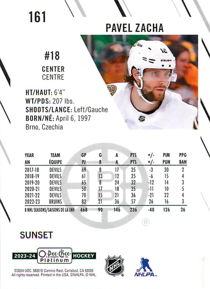 2023-24 UD O-Pee-Chee Platinum - Pavel Zacha - Sunset #161