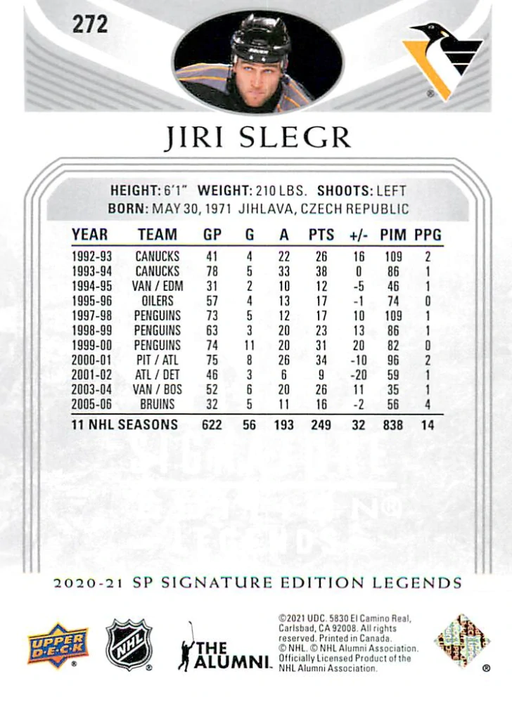 2020-21 UD SP Signature Edition Legends - Jiří Šlégr - Silver Script #272