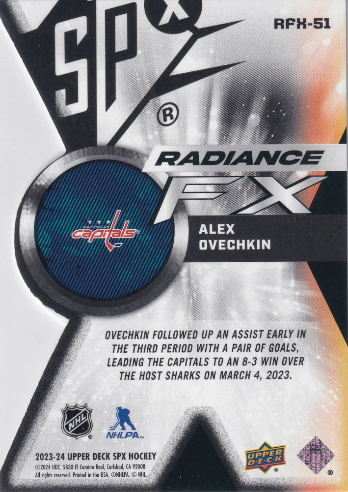 2023-24 UD SPx - Alex Ovechkin - Radiance FX /949 #RFX-51