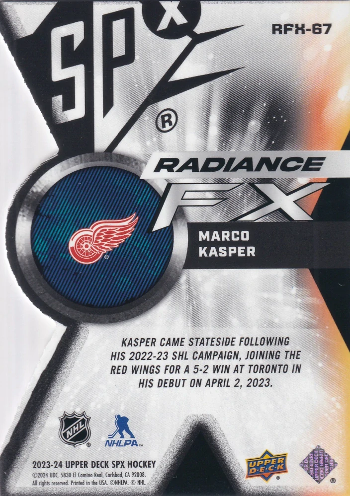 2023-24 UD SPx - Marco Kasper - Radiance FX /949 #RFX-67