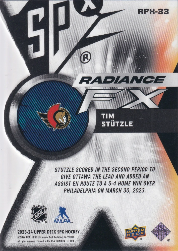 2023-24 UD SPx - Tim Stutzle - Radiance FX /949 #RFX-33