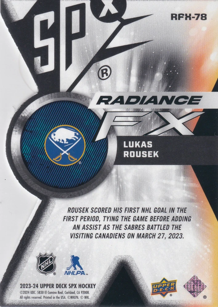 2023-24 UD SPx - Lukáš Rousek - Radiance FX /949 #RFX-78