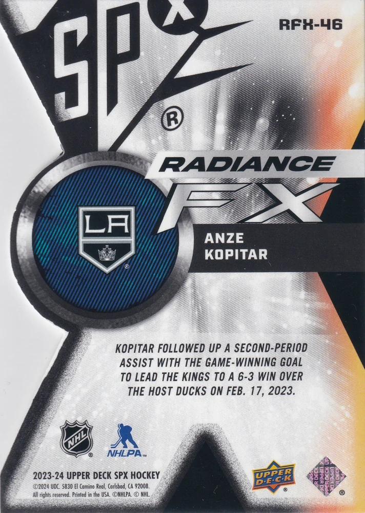 2023-24 UD SPx - Anze Kopitar - Radiance FX /949 #RFX-46