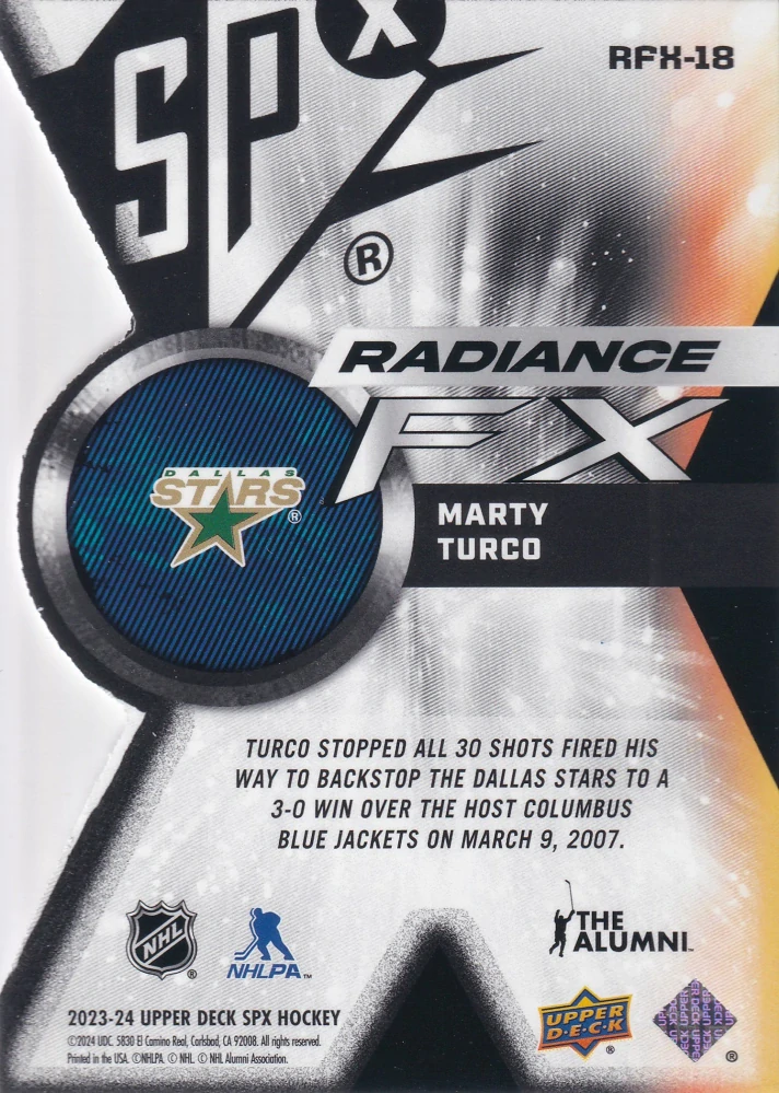 2023-24 UD SPx - Marty Turco - Radiance FX /949 #RFX-18