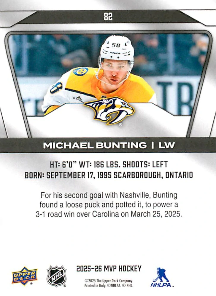 2025-26 UD MVP - Michael Bunting #82