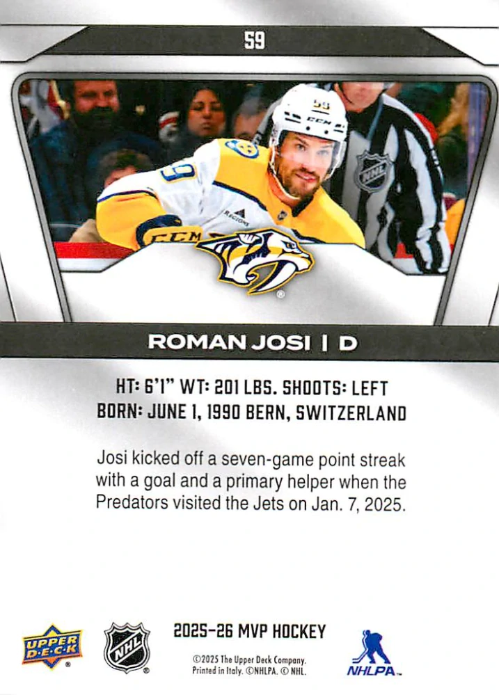2025-26 UD MVP - Roman Josi #59