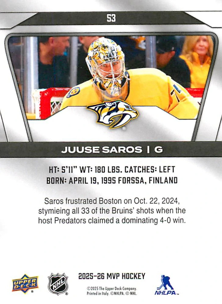 2025-26 UD MVP - Juuse Saros #53