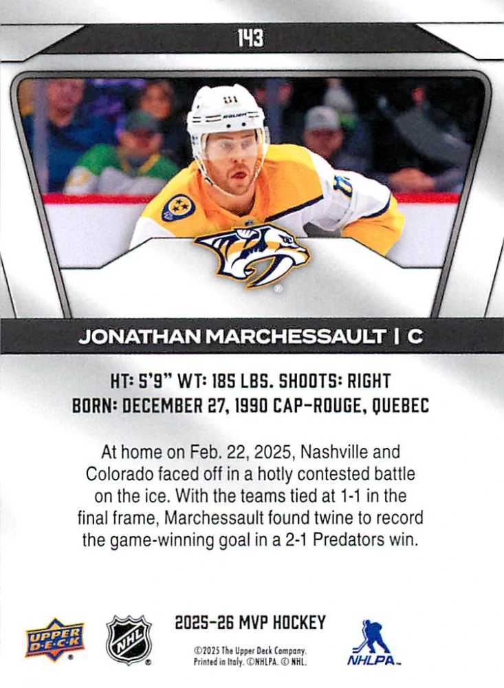 2025-26 UD MVP - Jonathan Marchessault #143