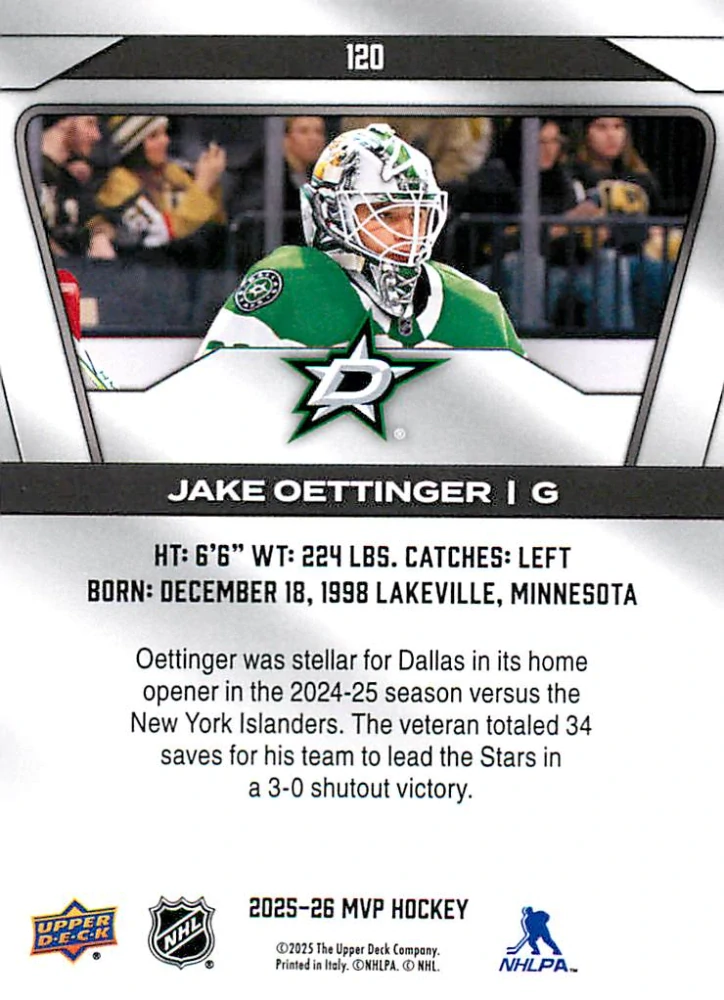 2025-26 UD MVP - Jake Oettinger #120
