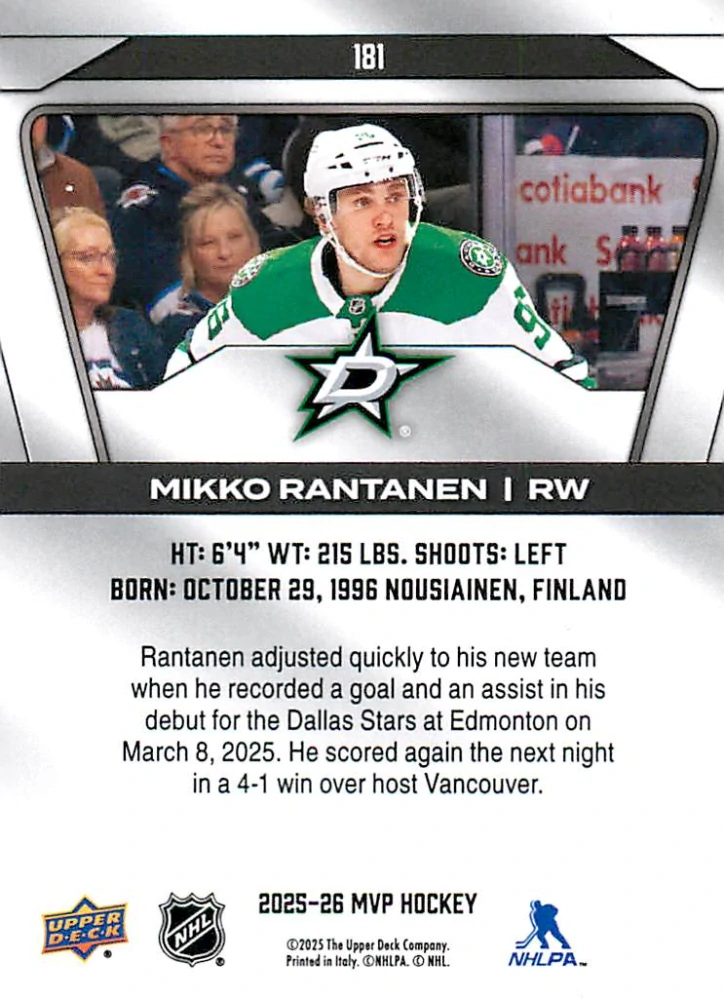 2025-26 UD MVP - Mikko Rantanen #181