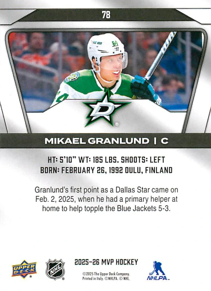 2025-26 UD MVP - Mikael Granlund #78