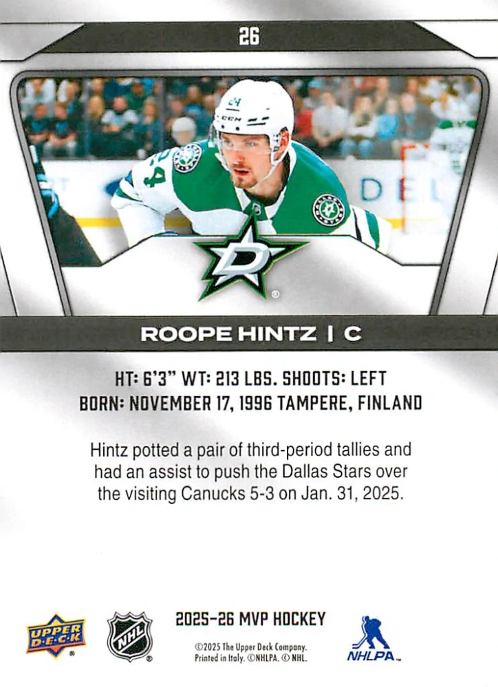 2025-26 UD MVP - Roope Hintz #26
